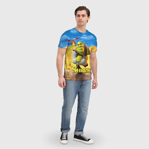 Мужская футболка 3D с принтом Шрек и дракон, вид сбоку #3