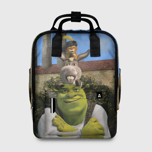 Женский рюкзак 3D с принтом Шрек, Кот и Осёл, вид спереди #2
