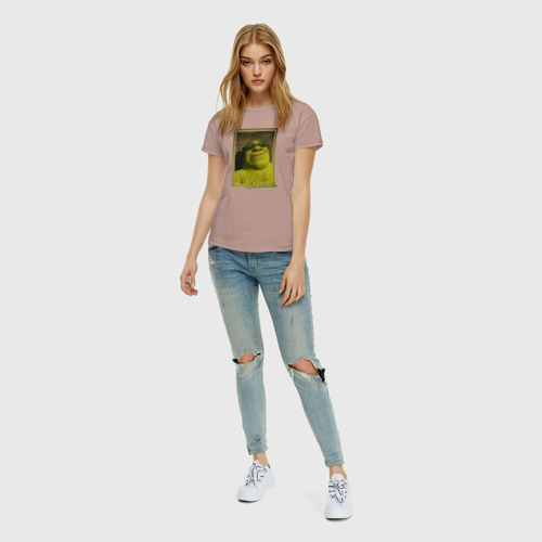 Женская футболка хлопок с принтом Шрек в Очках, вид сбоку #3