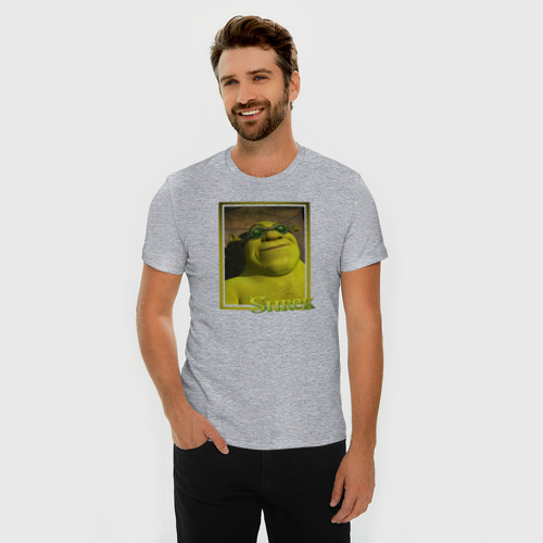 Мужская футболка хлопок Slim с принтом Шрек в Очках, фото на моделе #1