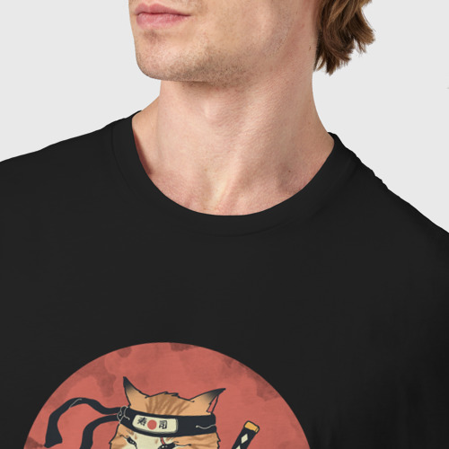 Мужская футболка хлопок с принтом Кот самурай, фото #4