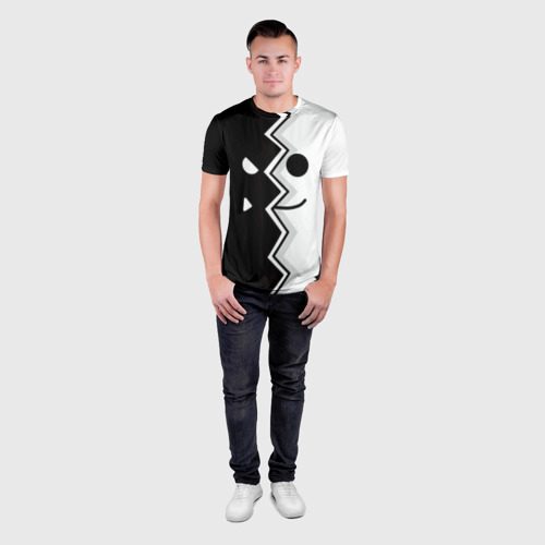 Мужская футболка 3D Slim с принтом Geometry Dash морда, вид сбоку #3