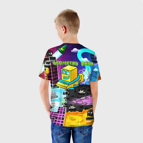 Детская 3D футболка с принтом Geometry Dash, вид сзади #2