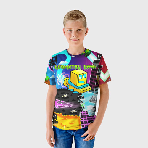 Детская 3D футболка с принтом Geometry Dash, фото на моделе #1