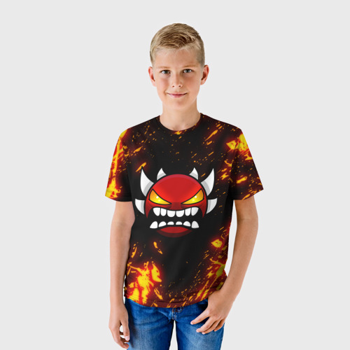 Детская 3D футболка с принтом Geometry Dash | Demon (Z), фото на моделе #1