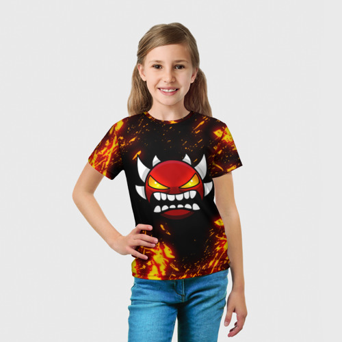 Детская 3D футболка с принтом Geometry Dash | Demon (Z), вид сбоку #3