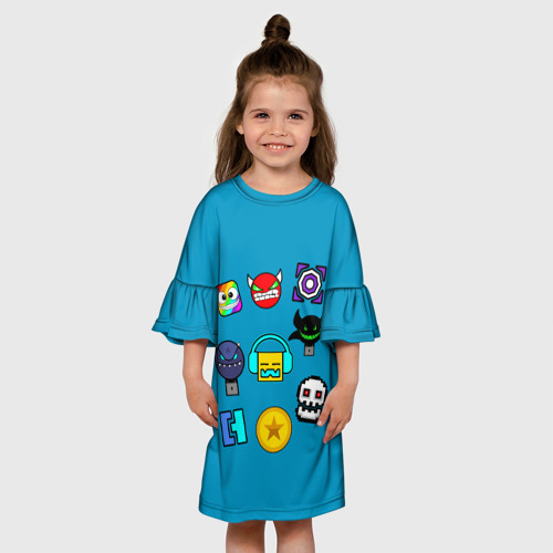Детское платье 3D с принтом Geometry Dash Icons, вид сбоку #3