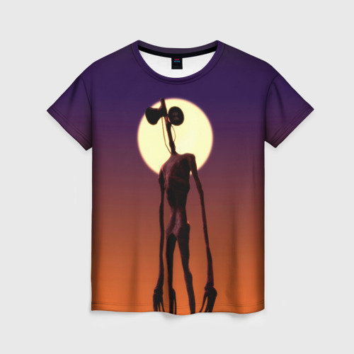 Женская футболка 3D с принтом Сиреноголовый | Хоррор (Закат), вид спереди #2