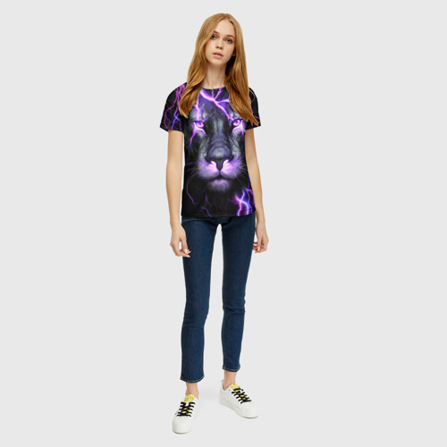 Женская футболка 3D с принтом НЕОНОВЫЙ ЛЕВ \ NEON LION, вид сбоку #3