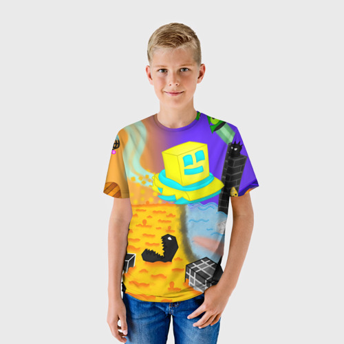 Детская 3D футболка с принтом Geometry Dash | RobTop (Z), фото на моделе #1