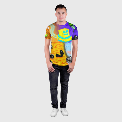 Мужская футболка 3D Slim с принтом Geometry Dash | RobTop (Z), вид сбоку #3