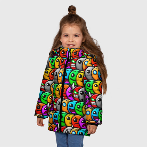 Зимняя куртка для девочек 3D с принтом Geometry Dash, фото на моделе #1