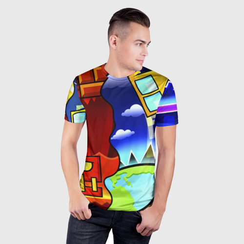 Мужская футболка 3D Slim с принтом Geometry Dash геометри Даш, фото на моделе #1