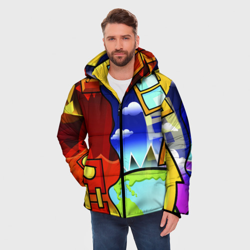 Мужская зимняя куртка 3D с принтом Geometry Dash геометри Даш, фото на моделе #1