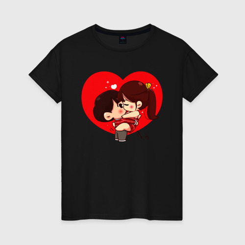 Женская футболка хлопок с принтом Любовная пара чибиков, вид спереди #2