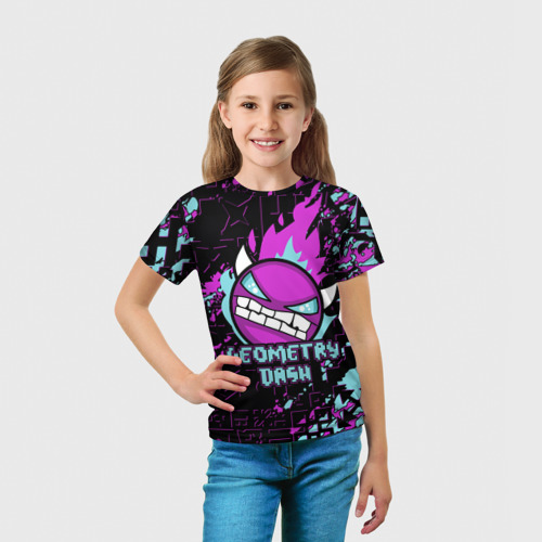 Детская футболка 3D с принтом Geometry Dash, вид сбоку #3