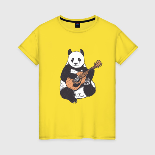 Женская футболка хлопок с принтом Панда гитарист | Panda Guitar, вид спереди #2
