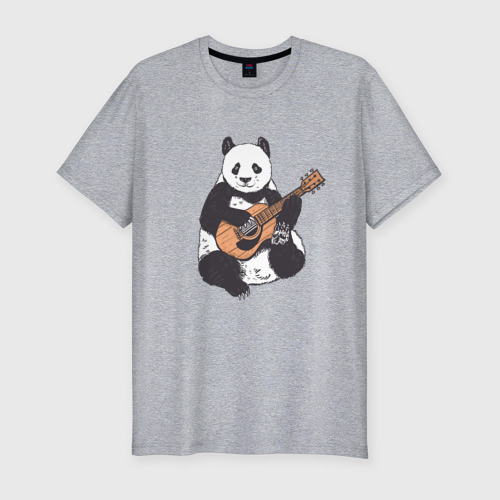 Мужская футболка хлопок Slim с принтом Панда гитарист Panda Guitar, вид спереди #2