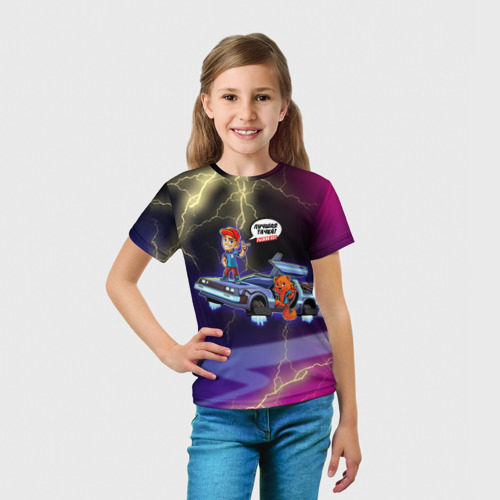Детская футболка 3D с принтом Delorean РЫЖИЙ КОТ, вид сбоку #3