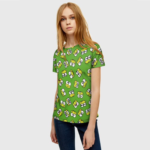 Женская футболка 3D с принтом Смайлы Лягушки, фото на моделе #1