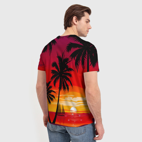 Мужская футболка 3D с принтом Гавайский закат, вид сзади #2
