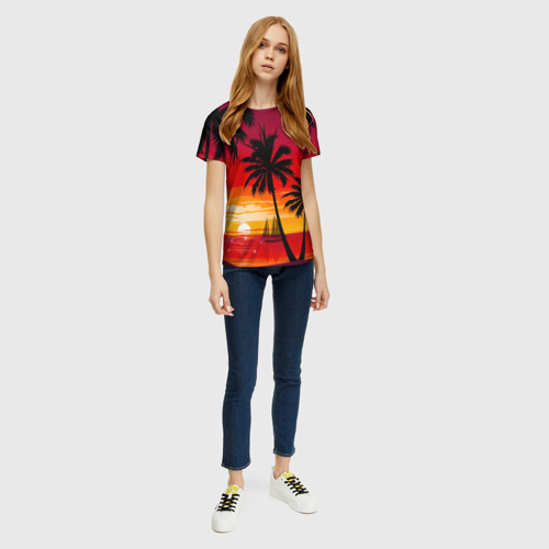 Женская футболка 3D с принтом Гавайский закат, вид сбоку #3