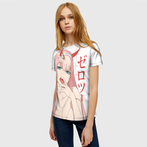 Женская футболка 3D с принтом Darling in the Franxx Zero Two, фото на моделе #1