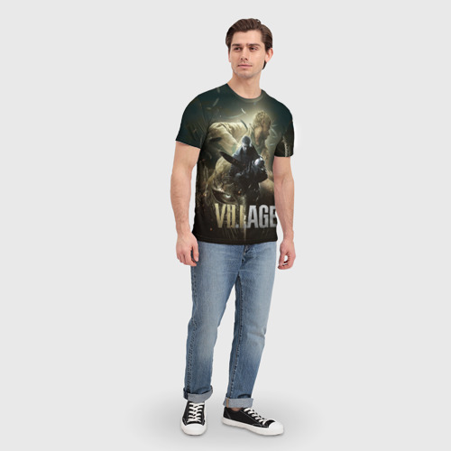 Мужская футболка 3D с принтом Итан,Крис и деревня RE8, вид сбоку #3