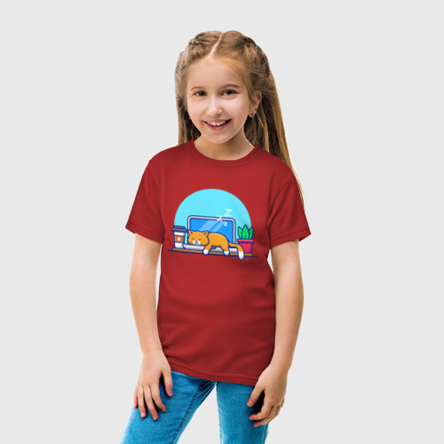 Детская футболка хлопок с принтом КОТИК ПРОГРАММИСТА | РАБОЧЕЕ МЕСТО (Z), вид сбоку #3