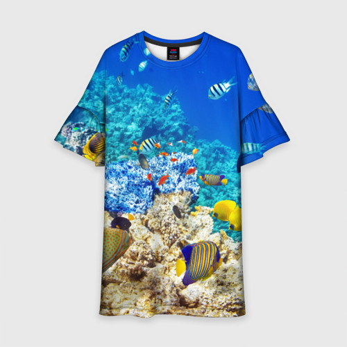 Детское платье 3D с принтом Морской мир, вид спереди #2