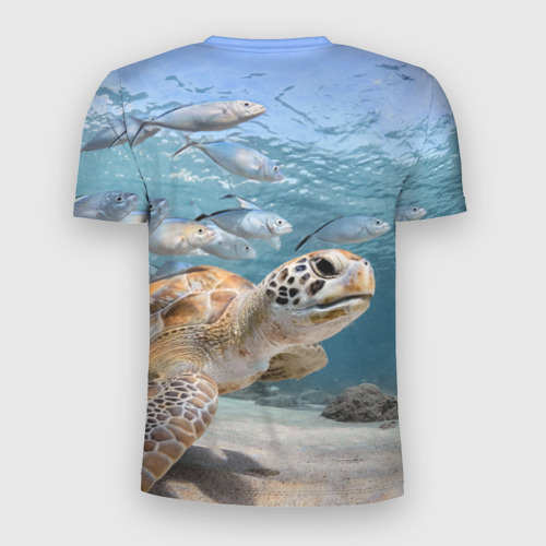 Мужская футболка 3D Slim с принтом Морская черепаха, вид сзади #1