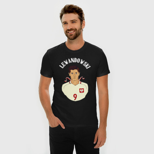 Мужская футболка хлопок Slim с принтом Роберт Левандовски портрет, фото на моделе #1