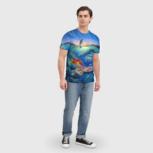 Мужская футболка 3D с принтом Киты и дельфины, вид сбоку #3