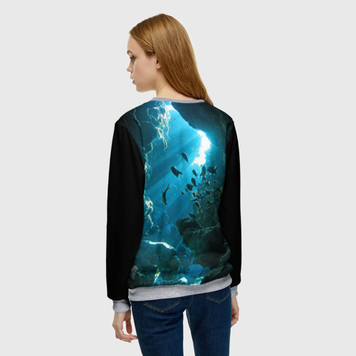 Женский свитшот 3D с принтом Коралловые рыбки, вид сзади #2