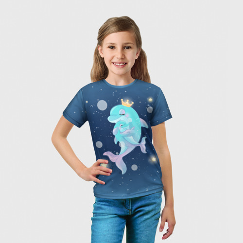 Детская футболка 3D с принтом Два дельфина, вид сбоку #3