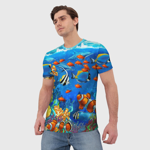 Мужская футболка 3D с принтом Коралловые рыбки, фото на моделе #1