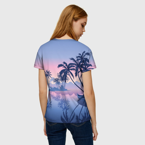 Женская футболка 3D с принтом Тихая заводь, вид сзади #2