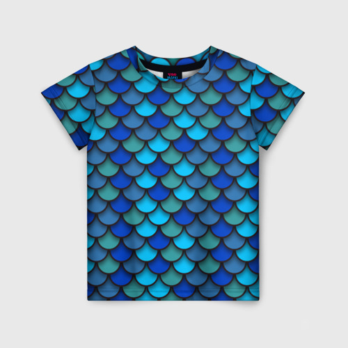Детская футболка 3D с принтом Чешуя рыбы, вид спереди #2