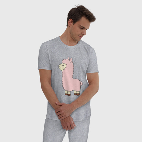 Мужская пижама хлопок с принтом Розовая Лама, фото на моделе #1