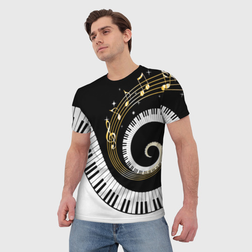 Мужская футболка 3D с принтом Музыкальный узор, фото на моделе #1