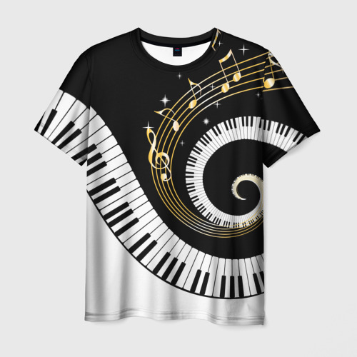 Мужская футболка 3D с принтом Музыкальный узор, вид спереди #2