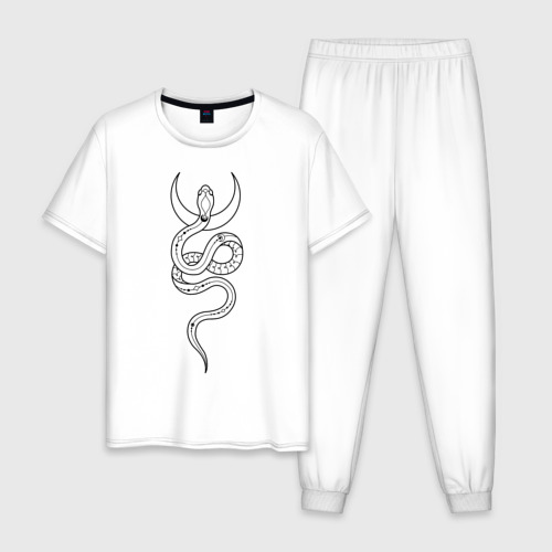 Мужская пижама хлопок с принтом Лунная змея, вид спереди #2