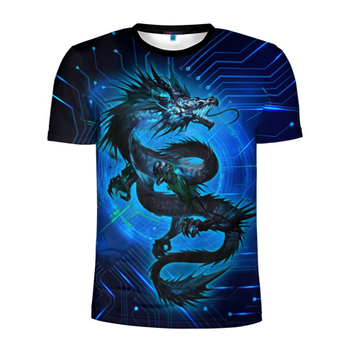 Мужская футболка 3D спортивная с принтом Кибер-Dragon, вид спереди #2