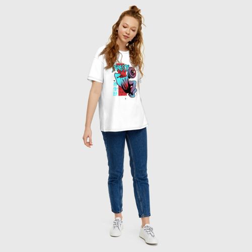 Женская футболка хлопок Oversize с принтом Паразит, вид сбоку #3