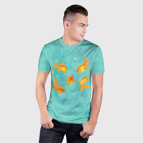 Мужская футболка 3D Slim с принтом Золотые рыбки, фото на моделе #1