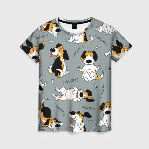 Женская 3D футболка с принтом Собаки Бигли, вид спереди #2