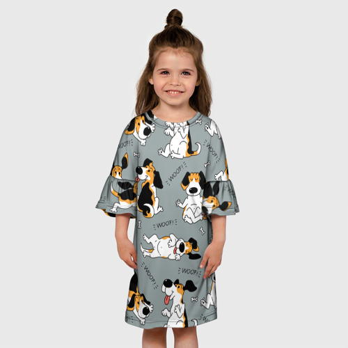 Детское платье 3D с принтом Собаки Бигли, вид сбоку #3