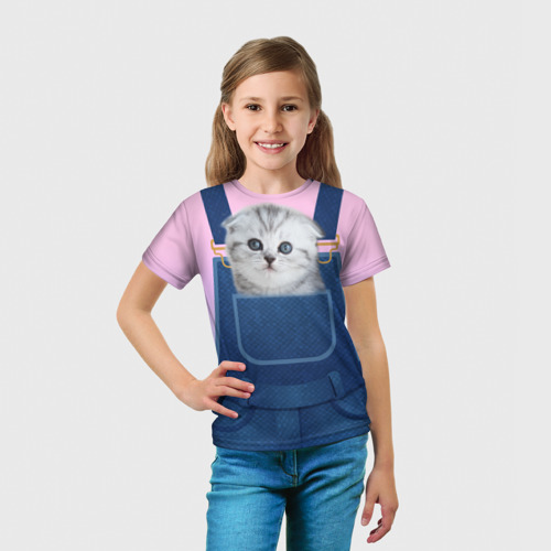 Детская 3D футболка с принтом ВИСЛОУХИЙ КОТЕНОК В КАРМАШКЕ, вид сбоку #3