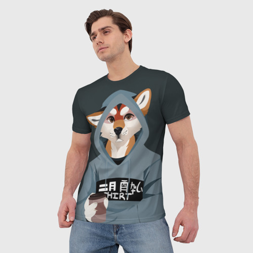 Мужская футболка 3D с принтом Furry fox, фото на моделе #1