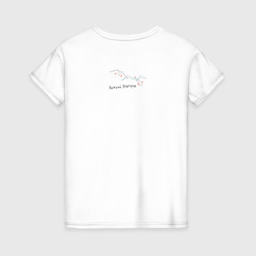 Женская футболка хлопок с принтом Полёт над городом, вид сзади #1